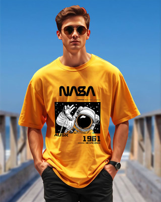 AUSK Printed Men Round Neck Yellow T-Shirt