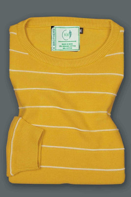 HouseOfCommon Self Design Men Round Neck Yellow T-Shirt