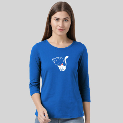 Smart Colors Printed Women Round Neck Blue T-Shirt