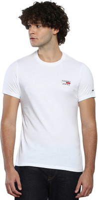 TOMMY HILFIGER Solid Men Round Neck White T-Shirt