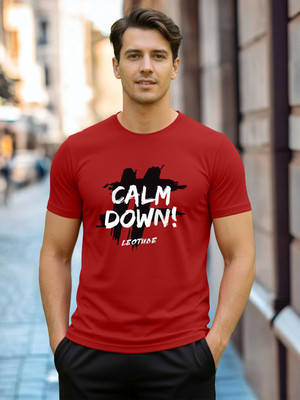 Leotude Graphic Print Men Round Neck Red T-Shirt