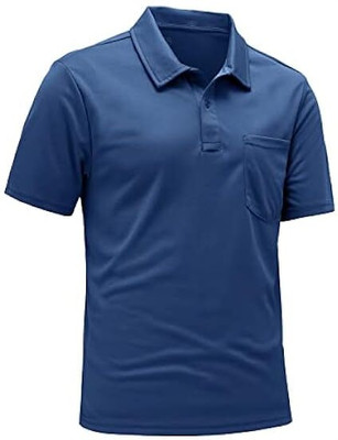 COLORTRAIT Solid Men Polo Neck Blue T-Shirt