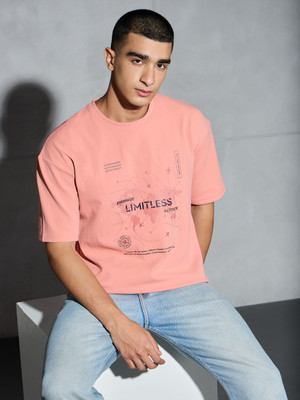 TECHNOSPORT Graphic Print Men Crew Neck Orange T-Shirt