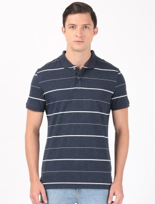 JOCKEY Striped Men Polo Neck Dark Blue T-Shirt