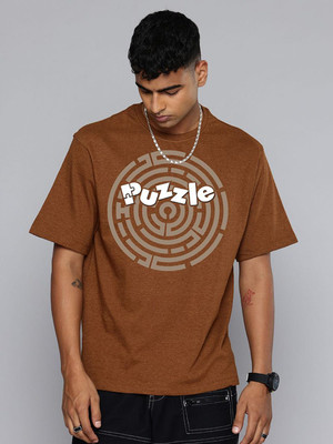 Moda Rapido Graphic Print Men Round Neck Brown T-Shirt