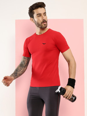 Hiflyers Solid Men Round Neck Red T-Shirt