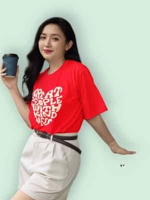 Clori Printed Women Round Neck Red T-Shirt
