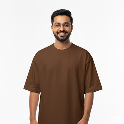 StikforEra Solid Men Round Neck Brown T-Shirt