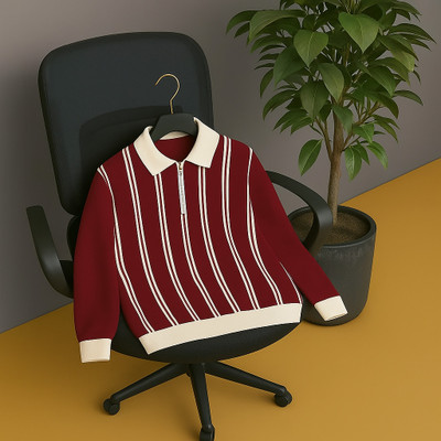 NB NICKY BOY Striped Men Polo Neck Maroon T-Shirt