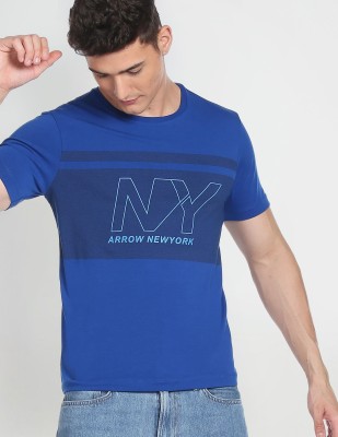 Arrow Newyork Colorblock Men Round Neck Blue T-Shirt