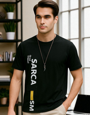 FASHIUM Printed Men Round Neck Black T-Shirt