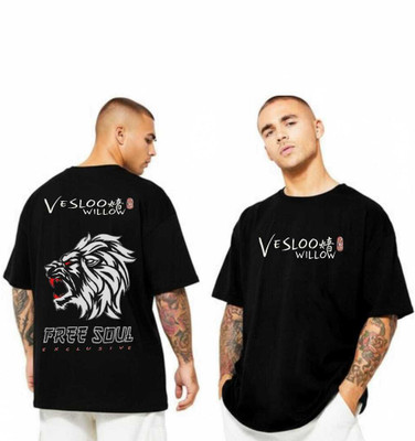 vesloo willow Self Design Men Round Neck Black T-Shirt