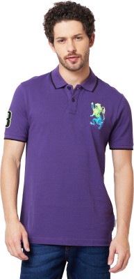 GIORDANO Solid Men Polo Neck Purple T-Shirt