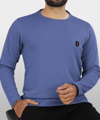 VeBNoR Solid Men Round Neck Blue T-Shirt