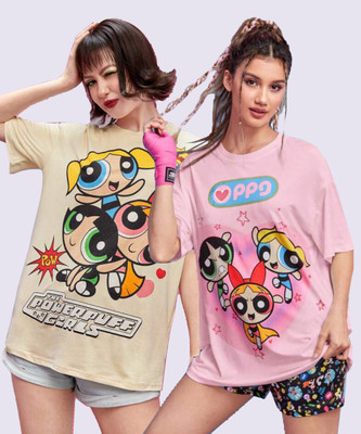 THE POWER PUFF GIRLS by DreamBe Printed Women Round Neck Multicolor T-Shirt