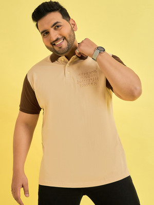 bigbanana Solid Men Polo Neck Beige T-Shirt
