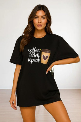 Parth Fashion Printed Women Round Neck Black T-Shirt