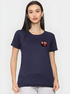 SZN Graphic Print Women Round Neck Dark Blue T-Shirt