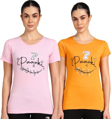 Paavki Printed Women Round Neck Pink, Yellow T-Shirt