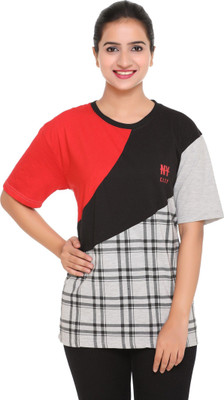 HouseOfCommon Printed Women Round Neck Multicolor T-Shirt