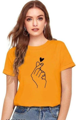 Marvent Dk Women Self Design Women Round Neck Yellow T-Shirt