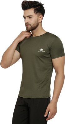 MISSILLE Solid Men Round Neck Dark Green T-Shirt