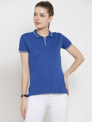 SCOTT INTERNATIONAL Solid Women Polo Neck Blue T-Shirt