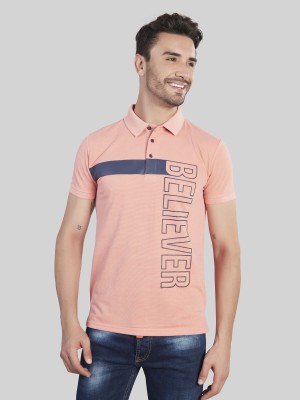 BE POSITIVE Printed Men Polo Neck Pink T-Shirt