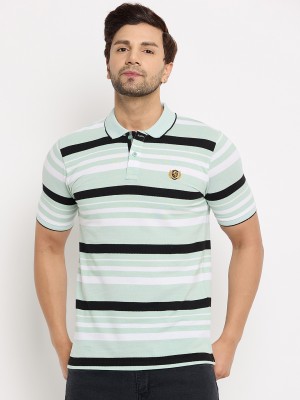 DUKE Striped Men Polo Neck Green T-Shirt