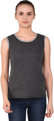 GEUM Solid Women Round Neck Grey T-Shirt