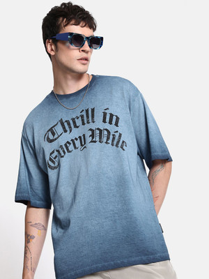 Roadster Printed Men Round Neck Blue T-Shirt
