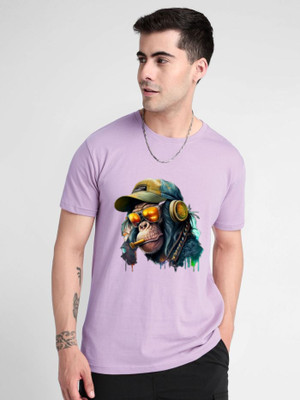 Brightstar Printed, Typography Men Round Neck Purple T-Shirt