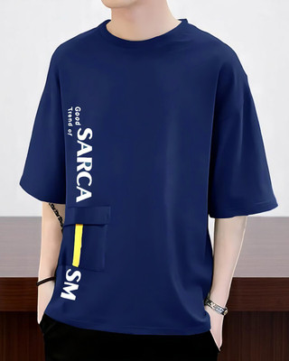Autna Printed Men Round Neck Navy Blue T-Shirt