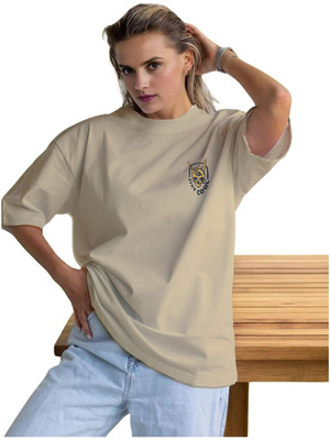 Moda Rapido Printed Women Round Neck Beige T-Shirt