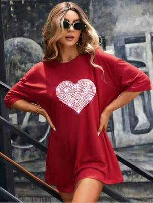 Aster Printed Women Round Neck Red T-Shirt