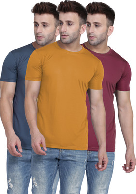 TQH Solid Men Round Neck Yellow, Grey, Maroon T-Shirt