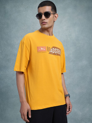 Roadster Printed Men Round Neck Yellow T-Shirt