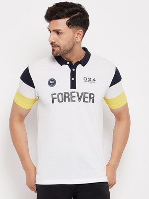 DUKE Typography Men Polo Neck White T-Shirt