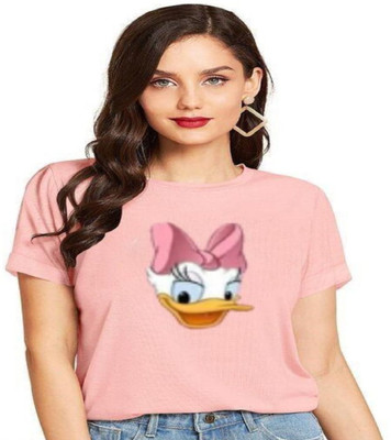 SAHAL Printed Women Round Neck Pink T-Shirt