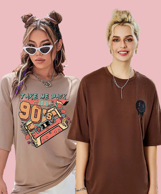 Christy World Printed Women Round Neck Multicolor T-Shirt