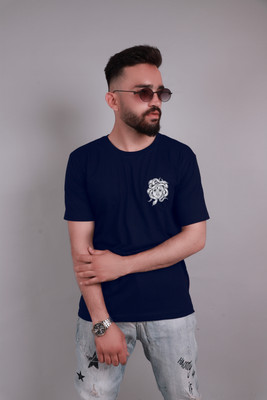 JP Creation Printed, Typography Men Round Neck Navy Blue T-Shirt