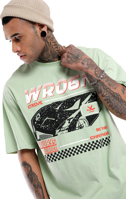 WROGN Printed Men Round Neck Light Green T-Shirt