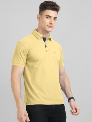 Trend Twist Solid Men Polo Neck Yellow T-Shirt
