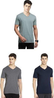 JOCKEY Solid Men V Neck Green, Grey, Dark Blue T-Shirt