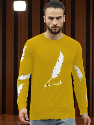 Autna Graphic Print Men Round Neck Yellow T-Shirt