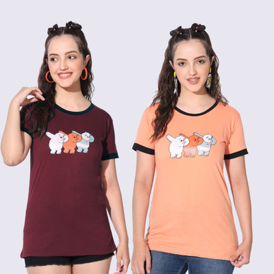 BUDAPEST Printed Women Round Neck Multicolor T-Shirt