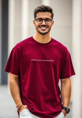 UrGear Printed Men Round Neck Maroon T-Shirt