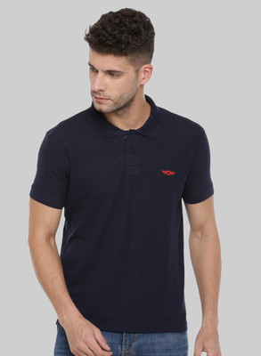 Force NXT Solid Men Polo Neck Navy Blue T-Shirt