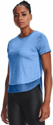 UNDER ARMOUR Solid Women Round Neck Blue T-Shirt