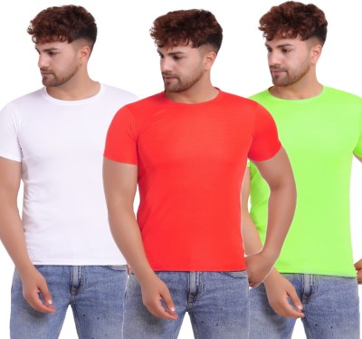 KASPY Solid Men Round Neck Red, White, Light Green T-Shirt